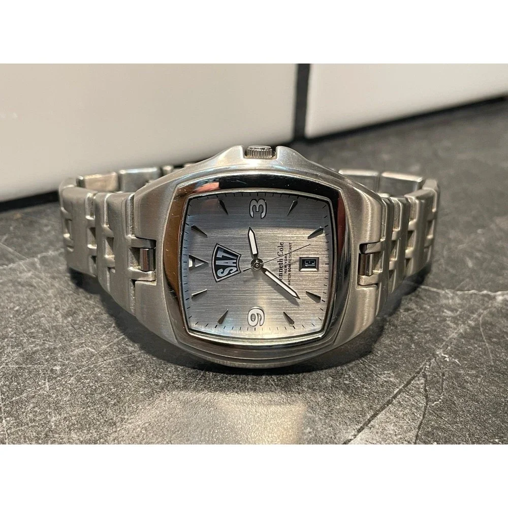 Mens Unique Retro Design Kenneth Cole Watch with Day Date - New Battery